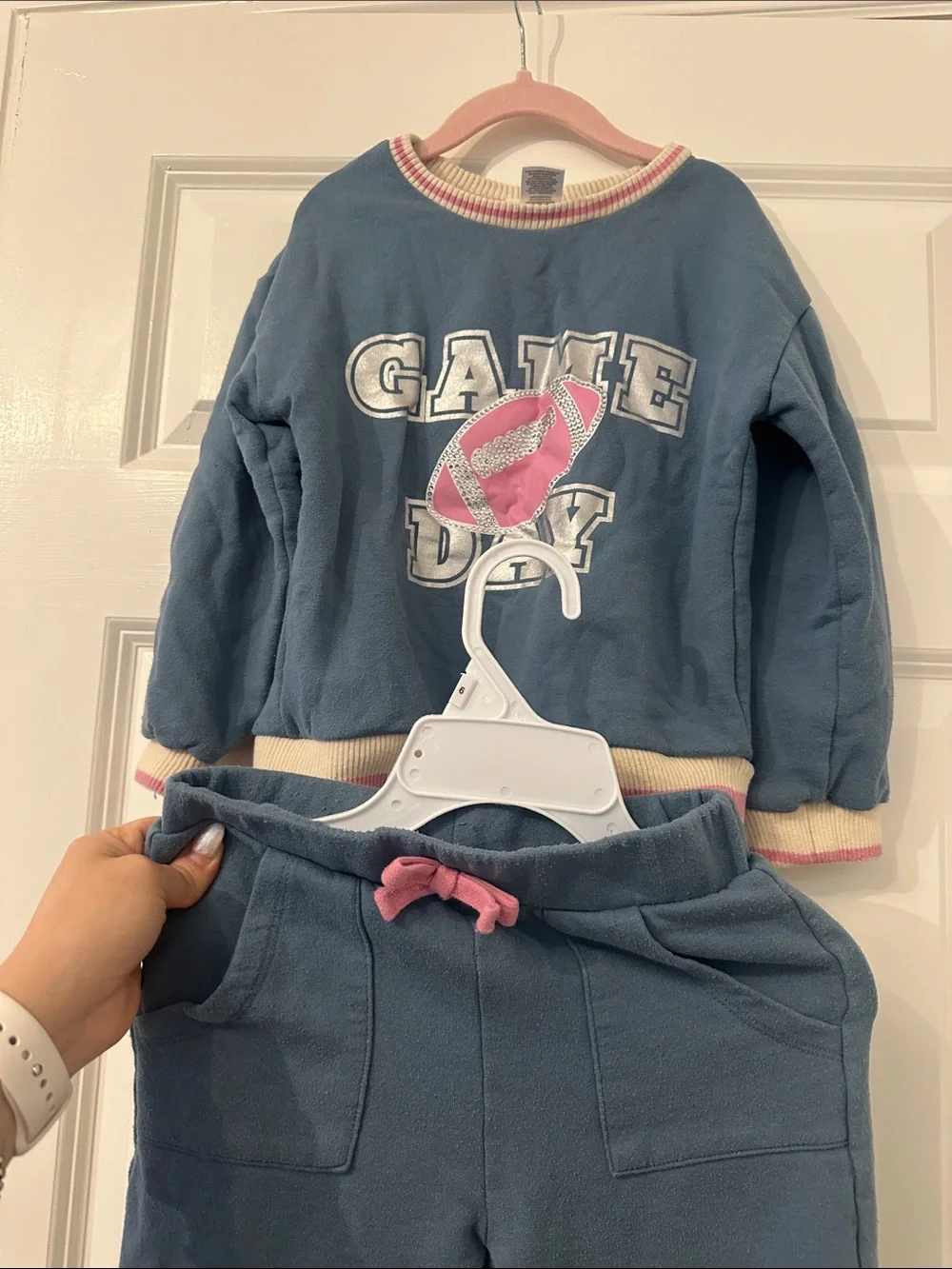 Derek Heart Blue Sweatpants with Pink Drawstring